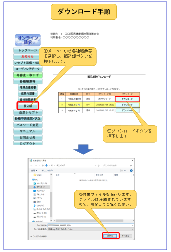 振込額データダウンロード手順